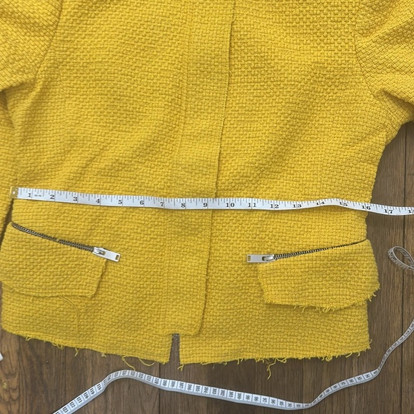 ZARA Academia Clueless Yellow Tweed Cotton Linen Zip Up Cropped Blazer large (M) - Picture 7 of 12